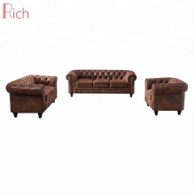 Living Room Furniture Vintage PU Sectional Couch Chesterfield Sofa Set